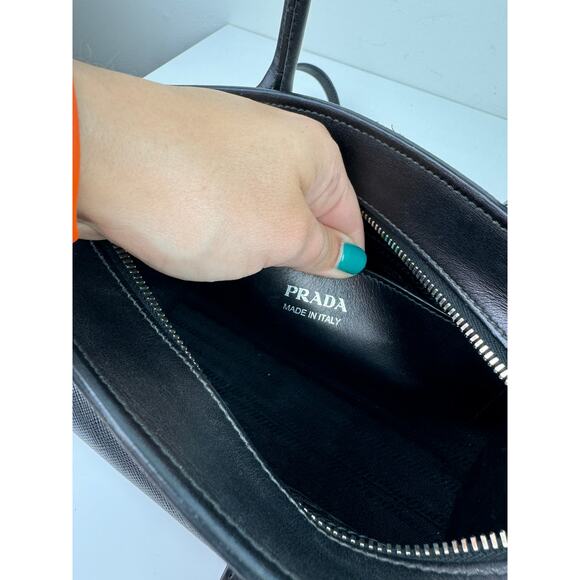 PRADA Milano Monochrome Black Small Handbag Leather Top Handle Crossbody Bag - Picture 10 of 11